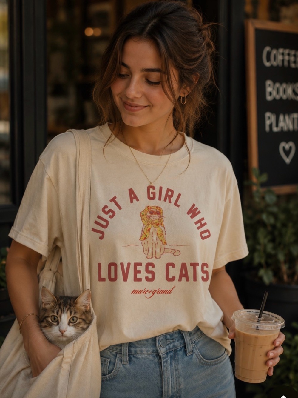 Just a Girl Who Loves Cats White Graphic Cat T-Shirt - mute+grand L New